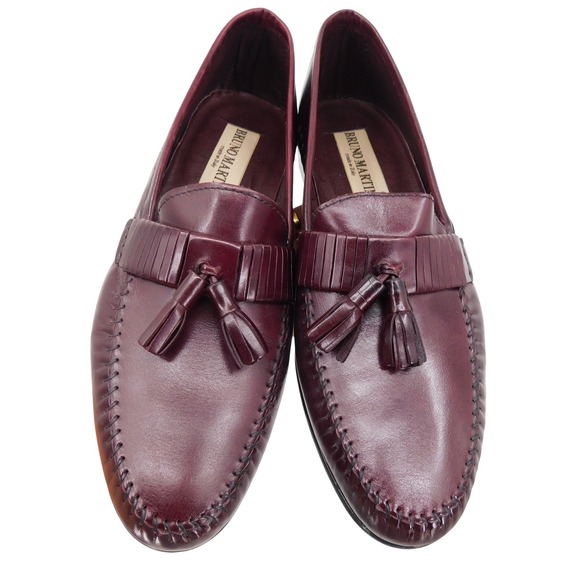 Bruno Martini Mens Burgundy Leather Tassel Kiltie Loafers Made in Italy Size 7.5